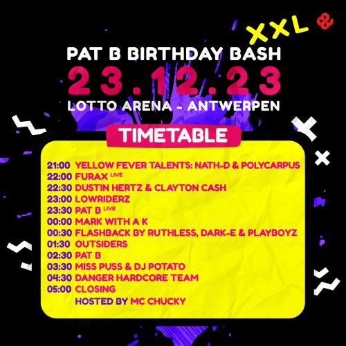Pat B Birthday Bash XXL | Timetable